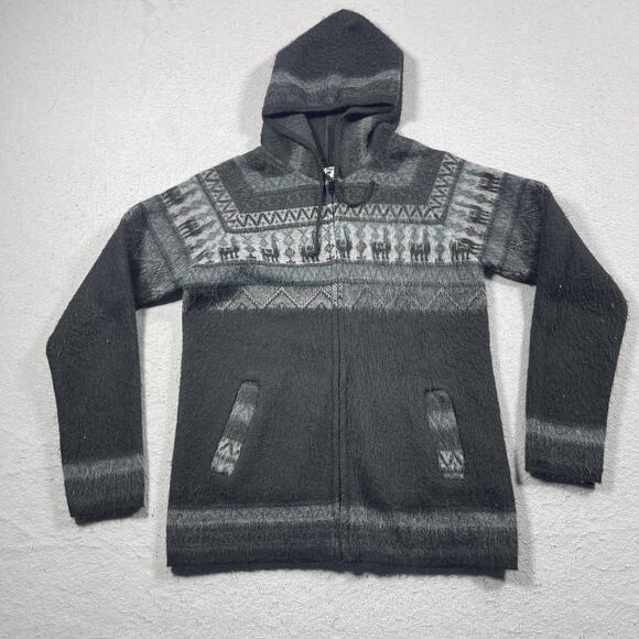 Aly Marka Sweater Jacket Mens Medium Llama Alpaca Wool Blend Hooded‎ Full Zip - Picture 1 of 9